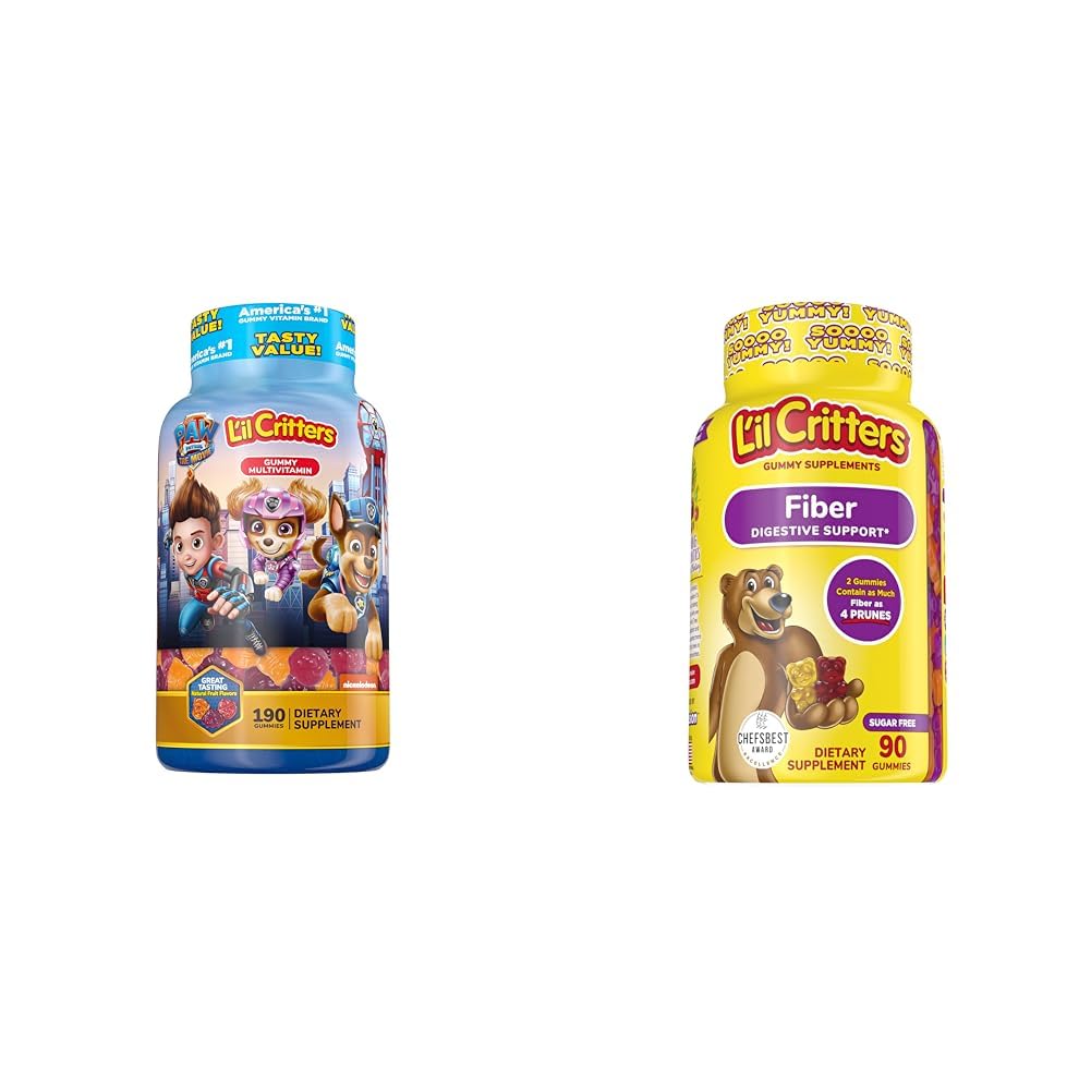 L'il Critters Paw Patrol Gummy Vites πολυβιταμίνη για παιδιά, 190 Gummies και L'il Critters Συμπλήρωμα Gummy Ίνες για παιδιά, 90 Gummies
