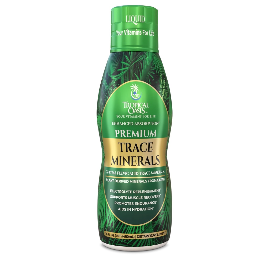 Tropical Oasis - Premium Ionized Plant Based Trace Minerals Liquid Formula- 74 απαραίτητα ορυκτά σε υγρή μορφή για έως 96% απορρόφηση - 16 oz, 32 μερίδες