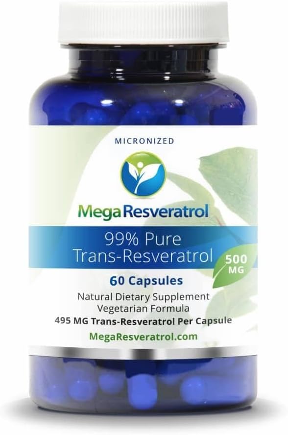 Mega Resveratrol, Pharmaceutical Grade,99% Pure, Isolate, Micronized Trans-Resveratrol, 60 Veggie Caps, 500mg ανά κάψουλα. Πιστοποιημένη καθαρότητα. Απολύτως ΟΧΙ Τοξικά «ανενεργό» συστατικά προστίθενται.