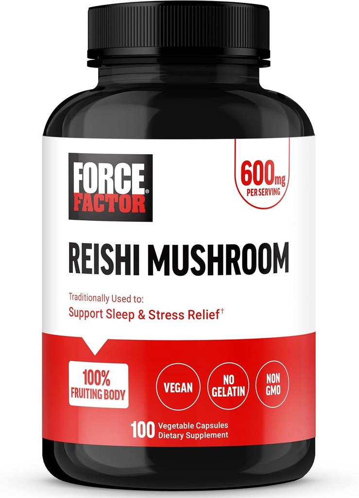 FORCE FACTOR Reishi συμπλήρωμα μανιταριών, συμπλήρωμα ανακούφισης από το στρες και συμπλήρωμα υποστήριξης ύπνου Made with Reishi Mushroom Extract, Vegan, No Gelatin, Non-GMO, 100 κάψουλες λαχανικών