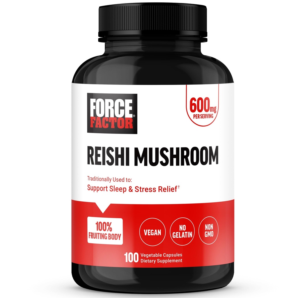 FORCE FACTOR Reishi συμπλήρωμα μανιταριών, συμπλήρωμα ανακούφισης από το στρες και συμπλήρωμα υποστήριξης ύπνου Made with Reishi Mushroom Extract, Vegan, No Gelatin, Non-GMO, 100 κάψουλες λαχανικών