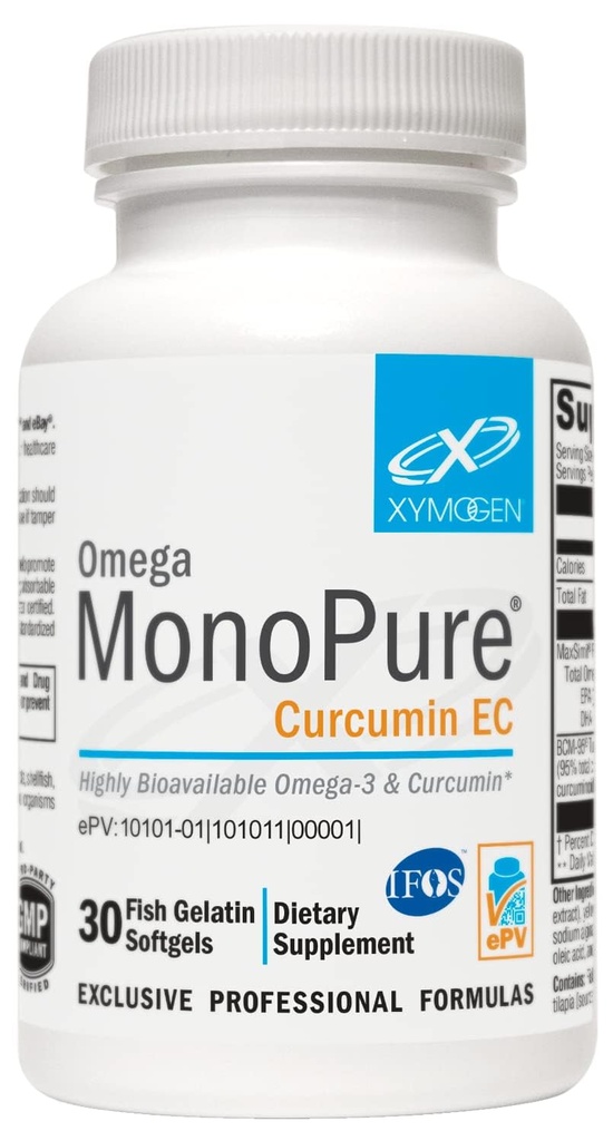 XYMOGEN Omega MonoPure Curcumin EC, 30 Softgels | Cytokine Balance Support, Monoglyceride Fish Oil with Enhanced DHA EPA Absorption, BCM-95 Turmeric Extract, Omega-3 Softgels