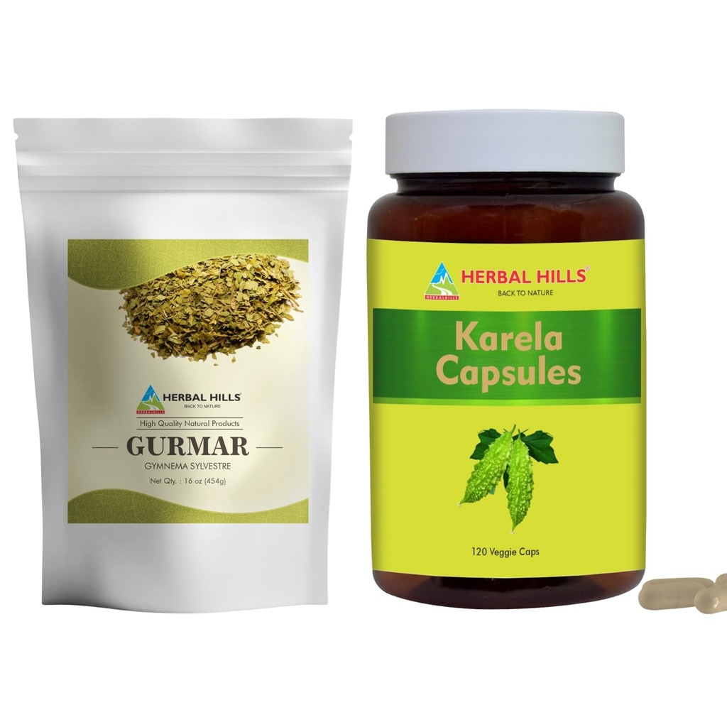HERBAL HILLS Gurmar Τσάι σε σκόνη και κάψουλες Karela Συσκευασία 2 Combo