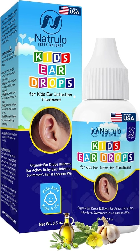 Natrulo Natural Ear Drops for Kids Aut Infection Treatment – Organic Children Ear Oil Drops Ανακουφίζει Aches, Ichy Ears, Λοιμώξεις, Swimmer's Aut, & Loans Wax – Kids Safe, Made in USA