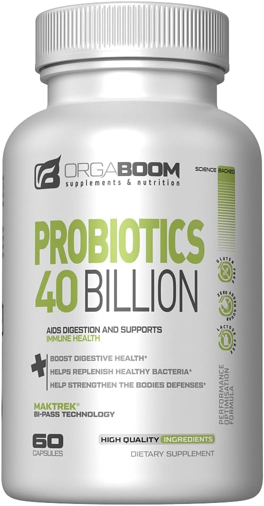 Probiotic 40 Billion CFU 4 Strains + Prebiotic - Υποστηρίζει Digestive Υγεία & Ανοσία - Βοηθά με δυσκοιλιότητα, Διάρροια, Bloating - Χωρίς γλουτένη, Μη ΓΤΟ - Κατασκευασμένο στις ΗΠΑ - 60 κάψουλες