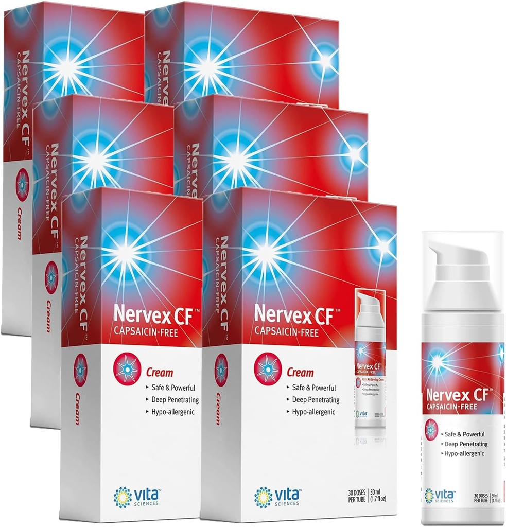 Vita Sciences Nervex CF Neuropathy Relief for Hands and Feet - Ισχυρή Κρέμα Formula for Burning, Tingling, Numbness - with Arnica, B12, B1, B5, B6, E, MSM, Aloe, and Coconut Oil Base - Συσκευασία των 6