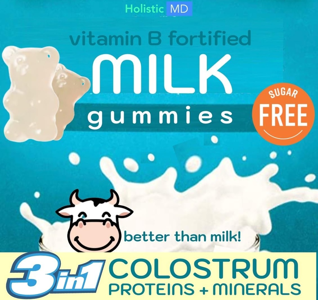 Colostrum supplement | 3-in-1 Bovine Colostrum Proteins Minerals for women and kids for strong bones & immunity| Grass Fed Milk Protein Immunoglobulins Vitamin B Complex | Sugar Free Gummies 60 ct
