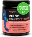 LEGION Pulse Pre workout Supplement - Όλα τα φυσικά Nitric Oxide Preworkout ποτό για την ενίσχυση της ενέργειας, Createine Δωρεάν, φυσικά ζαχαρούχο, Beta Alanine, Citrulline, Alpha GPC (Caffeine Free Blue Razz)