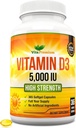Βιταμίνη D3 5000 IU, 365 Easy-Swallow Softgels, Υψηλής αντοχής Βιταμίνη D 5000 IU συμπλήρωμα - Πλήρες έτος προσφοράς