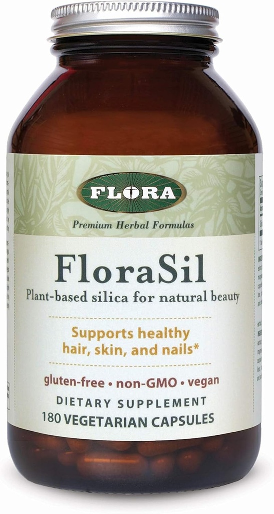 Χλωρίδα - FloraSil Silica συμπλήρωμα - Φυσική υποστήριξη ομορφιάς - Υποστηρίζει τα μαλλιά, το δέρμα, τα νύχια και την δύναμη των οστών - Φυτική πυριτία από εκχύλισμα αλογοουρά - Vegan - 180 κάψουλες (180 εξυπηρετούν)