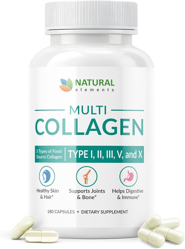 Multi Collagen 180 κάψουλες πρωτεΐνης - Τύπος I, II, III, V, X χάπια κολλαγόνου - ιδιόκτητο μείγμα του κοχύλια αυγών, κοτόπουλο, άγρια ψάρια και χόρτο-Fed βοείου κρέατος Collagen Peptides - 2025mg ανά σέρβις