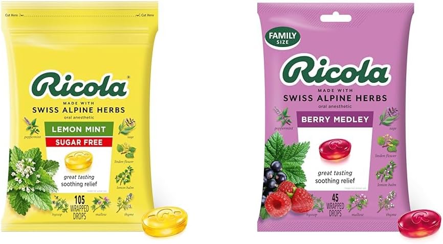 Ricola Sugar Free 105ct Lemon Mint & 45ct Berry Medley Throat Drops Bundle
