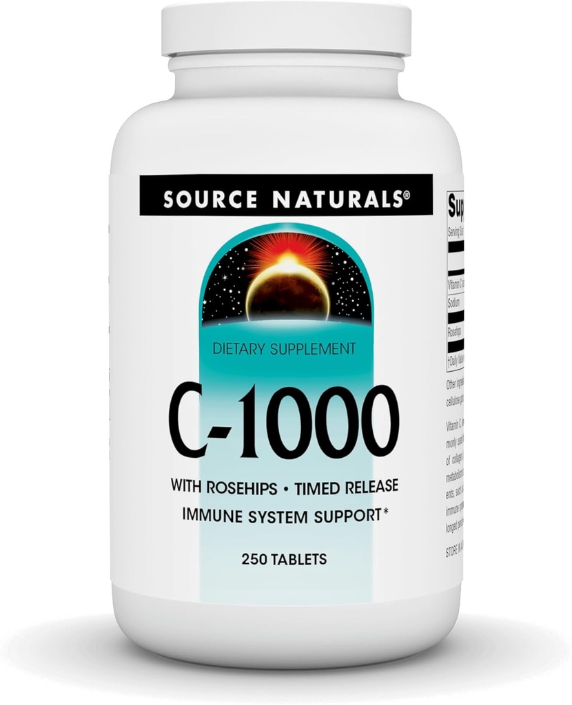 Source Naturals C- 1000, με Rose HIPS 1000 mg για υποστήριξη ανοσοποιητικού συστήματος - 250 δισκία αποδέσμευσης χρόνου