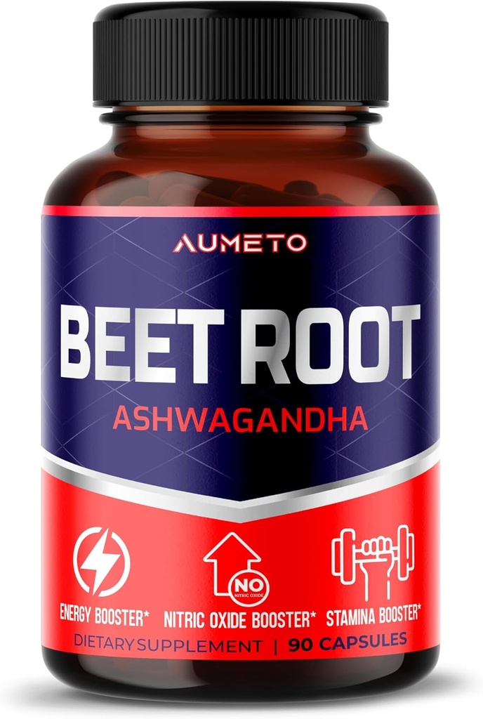 Beet Root Capsules with Ashwagandha – Support Energy, Endurance & Performance – 90 Count (Pack of 1)