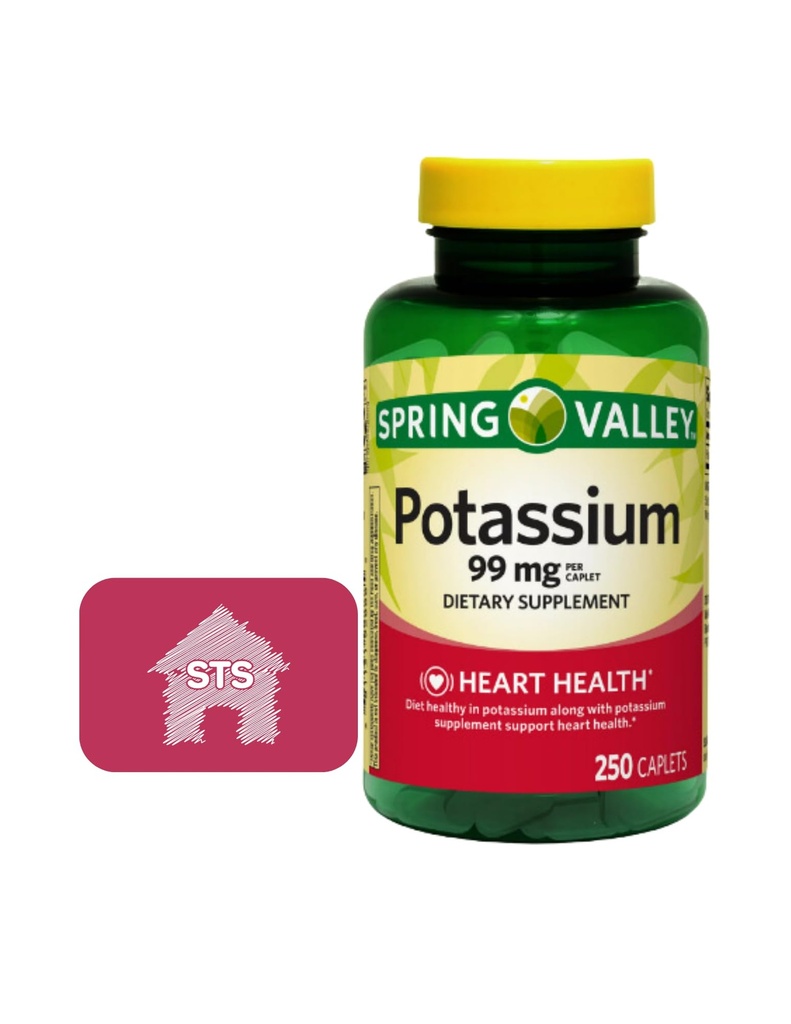 Spring Valley Κάλιο 99 mg, 250 Count + STS Sticker.