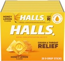 HALLS Βήχας και λαρύγγι ανακούφιση μέλι σταγόνες λεμόνι βήχα, 20 ραβδιά 9 (180 Σύνολο σταγόνες)