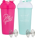 [2 Pack] 28-Ounce Shaker Bottle with Motivational Quotes (Pink & Mint/White) | Shaker Cup Set with Mixer Agitators | Blender Shaker Bottle for Protein Mixes Pack is BPA Free and Dishwasher Safe