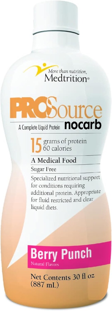 Liquid Collagen Peptides Type I, III 15 Grams Protein per Oz. |Prosource NoCarb Berry Punch Bottle Medtrition|