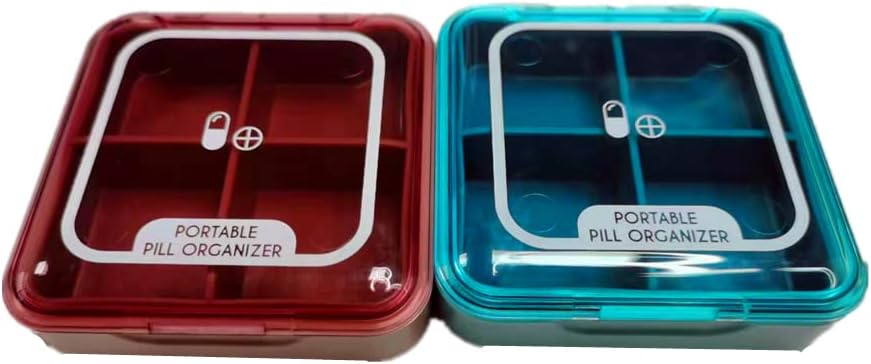 Pill Organizer, CSGTSWGS Travel Pill Box Portable Travel Pill Case Premium 4 Compartments Daily Small Pill Box Pill Pill Container for Purse for Vitamin, Cod Liver Oil Medication (Pink&Blue 2PCS)