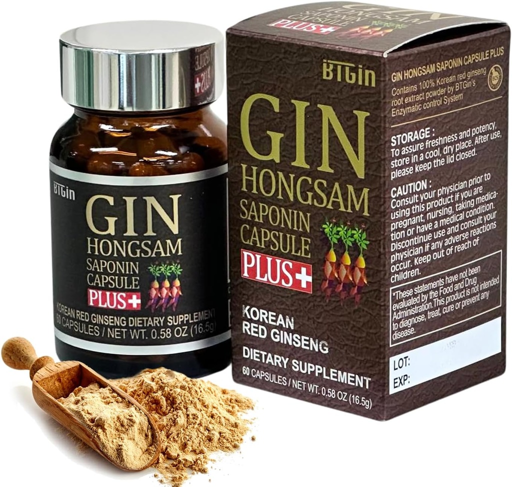 Korean Red Ginseng [Gin HONGSAM] 60 κάψουλες - Premium Συμπληρώματα κατά της γήρανσης - Boost Energy 
