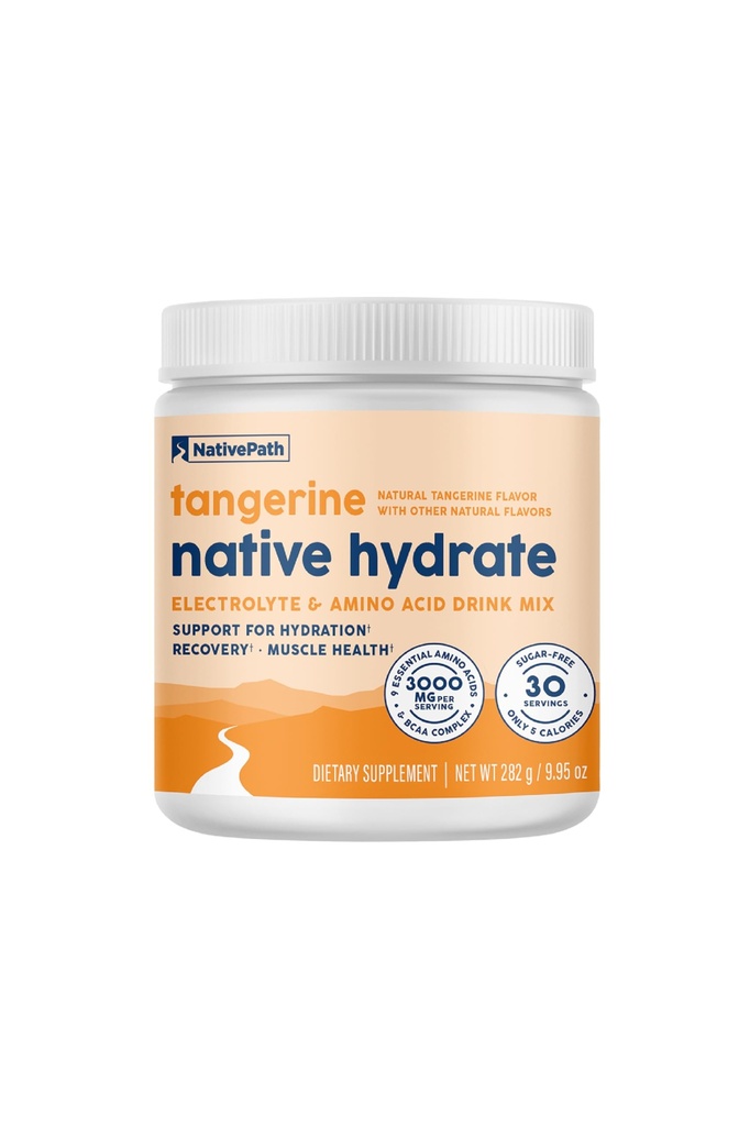 NativePath Hydrate, Zero Ζάχαρη, Ηλεκτρολυτές σκόνη με BCAAs, Tangerine Hydration, Keto & Παλαιοφιλικές, 30 εξυπηρετήσεις