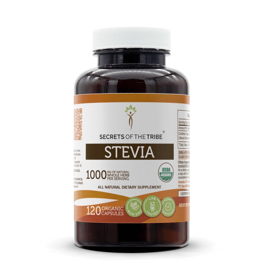 Stevia 120 κάψουλες, 1000 mg, USDA Organic Stevia (Stevia Rebaudiana) Αποξηραμένο Φύλλο (120 κάψουλες)