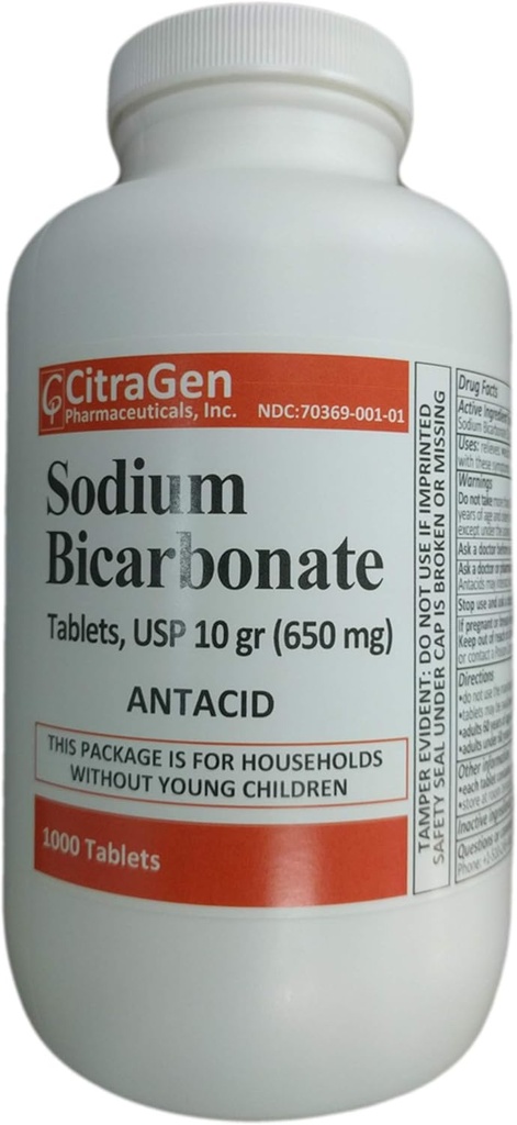 Διττανθρακικό νάτριο Δισκία USP 650 mg (10 κόκκους) για την ανακούφιση της δυσπεψίας του οξέος, Heartburn, Sour Stomach & Upset Stomach 1000 δισκία ανά φιάλη από την CitraGen Pharmaceuticals Inc.
