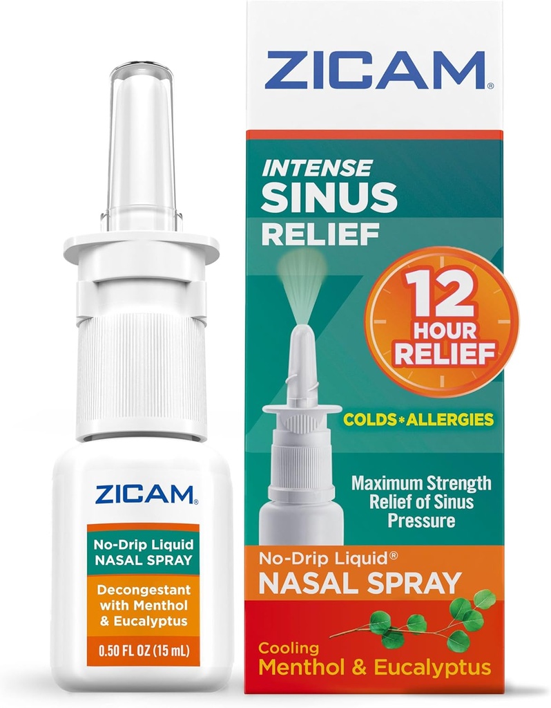 Zicam Intense Sinus Relief No-Drip Υγρό Ριινικό Σπρέι με Ψύξη Μέντχολ & Ευκάλυπτος, 0.5 Ουγγιά (Pack of 1)