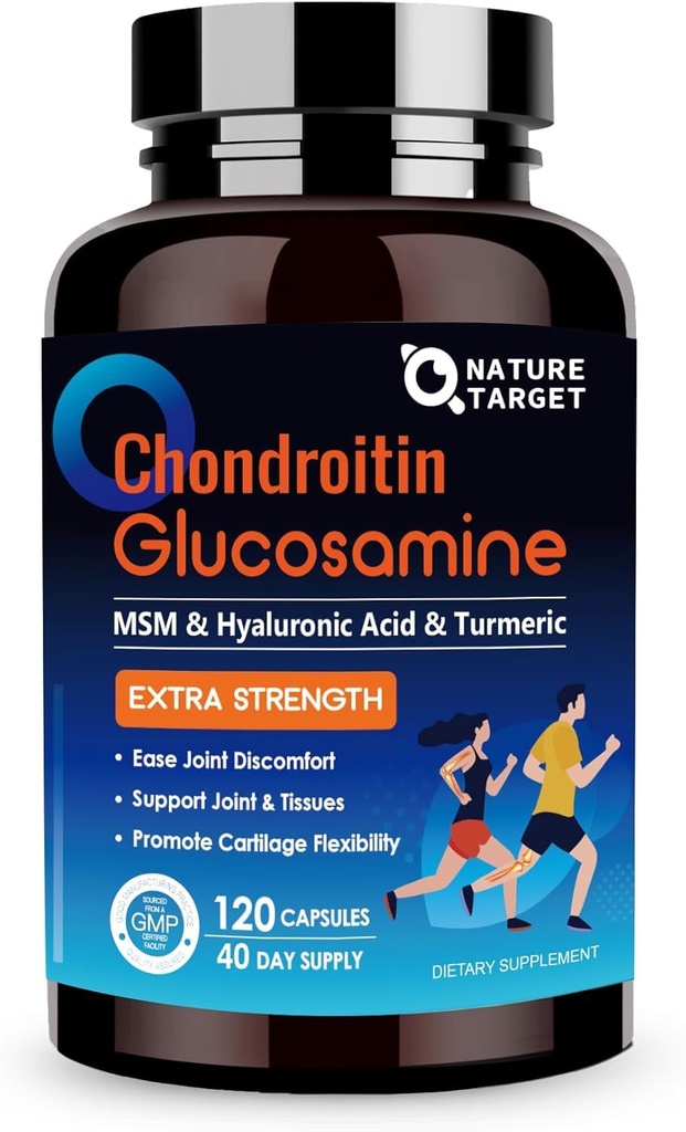 ΦΥΣΗ ΣΤΟΧΟΣ Glucosamine Chondroitin MSM, Κοινό συμπλήρωμα υποστήριξης, Χωρίς κέλυφος, Turmeric Boswellia, Hyaluronic Acid, Collagen, Calium for Cartilage and Bone Health,120 Κάψουλες, 40 Υπηρεσίες