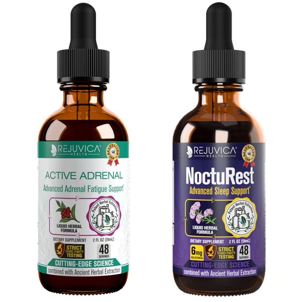 Active Adrenal + NoctuRest - Υποστηρίζει Adrenal Health + Sleep- Liquid Delivery for Better Abvorvation - Ροδοδιόλα, Λυκίσκος, Άγιος Βασίλειος, Μελατονίνη, Ashwagandha & More!