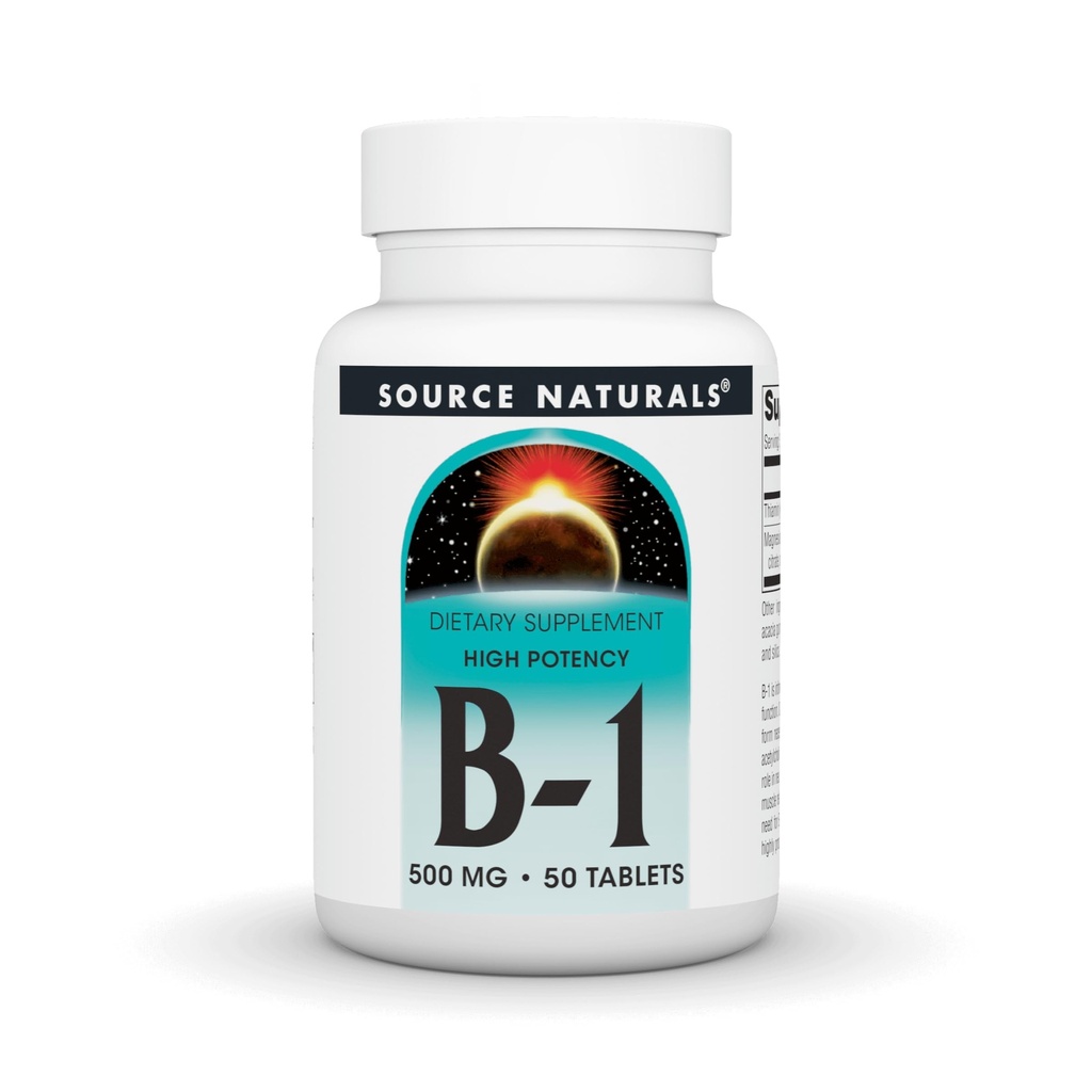 Πηγή Φυσικά Βιταμίνη B-1 Thiamin 500mg - Υψηλή ισχύς, 500mg - 50 δισκία
