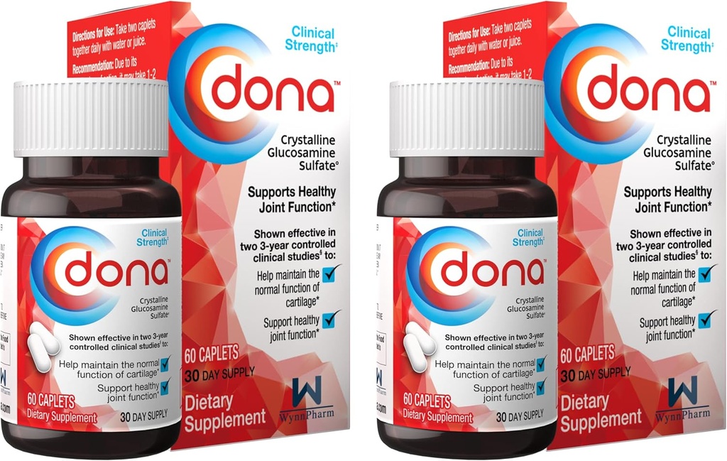 Dona κρυσταλλική γλυκοσαμίνη Sulfate, 750 Mg, Joint Supplement Pills for Knee Comfort & Joint Health Support, 750 Mg, 60 Count (2 Pack).