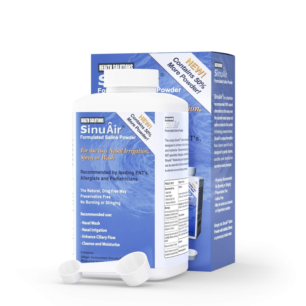 SinuPulse Elite SinuAir Sinus Rinse Salt Solution - Αλάτι σκόνης για SinuPulse System, Neti Pot Flush, Nasal Wash Squeeze Bottle, & Nose Άρδευση για Sinuses, 300g