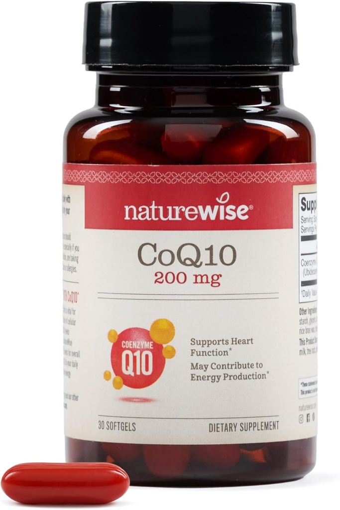 NatureWise CoQ10 200mg Softgels, High Potency Ubiquinone - Συμπλήρωμα συνένζυμου Q10 - Αντιοξειδωτικό για την υγεία της καρδιάς + ενέργεια - Vegan, μη-GMO, Χωρίς γλουτένη - 30 Count[1-Month Supply]