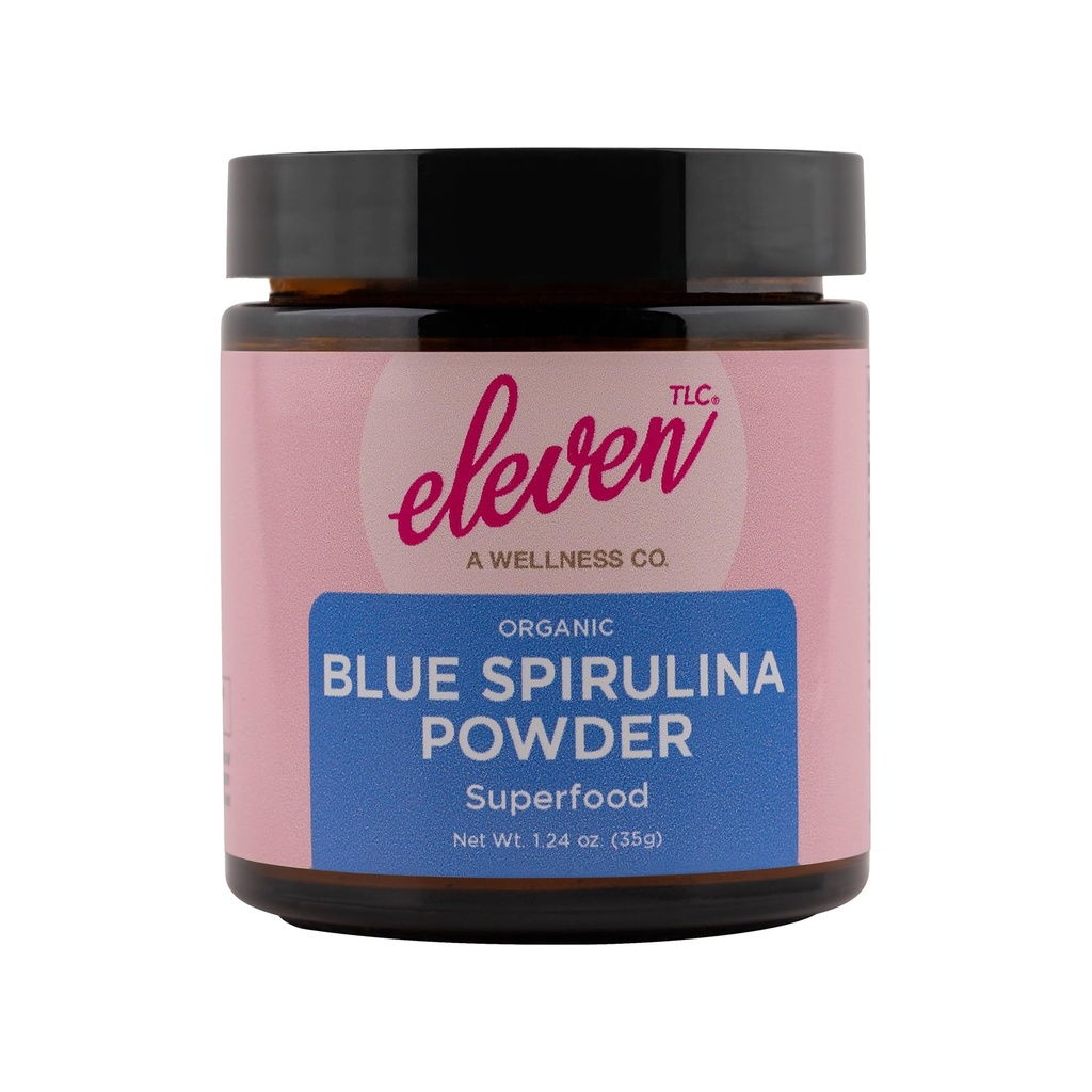 Eleven TLC, Organic Blue Spirulina Powder, Flavorless, Superfood, Vitamins + Minerals, Espirulina Azul en Polvo, Plant Protein, Non-GMO, Non Messy Glass Jar, 1.24 Ounce 35 Servings