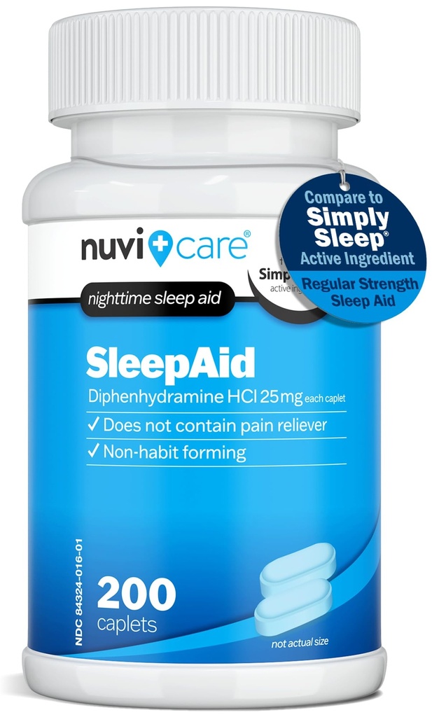Nighttime Sleep Aid with Diphenhydramine HCl 25 mg - Non Habit Forming Regular Strength Sleeping Hills for Adults - Does Not Contain Pain Reliever - OTC Sleep Aids for Adults (200 Caplets)