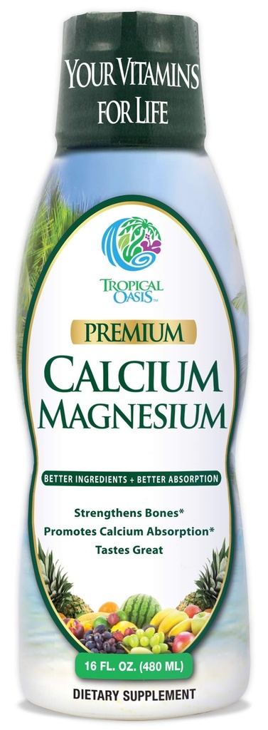 Tropical Oasis Liquid Calcium & Magnesium - Φυσική φόρμουλα w/ support για ισχυρά οστά - Υγρές βιταμίνες w/ ασβέστιο, - 16oz, 32 Serv.