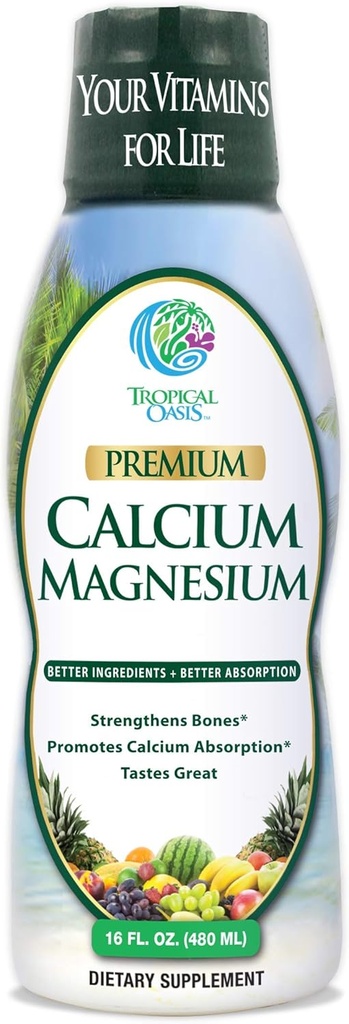 Tropical Oasis Liquid Calcium & Magnesium - Φυσική φόρμουλα w/ support για ισχυρά οστά - Υγρές βιταμίνες w/ ασβέστιο, - 16oz, 32 Serv.