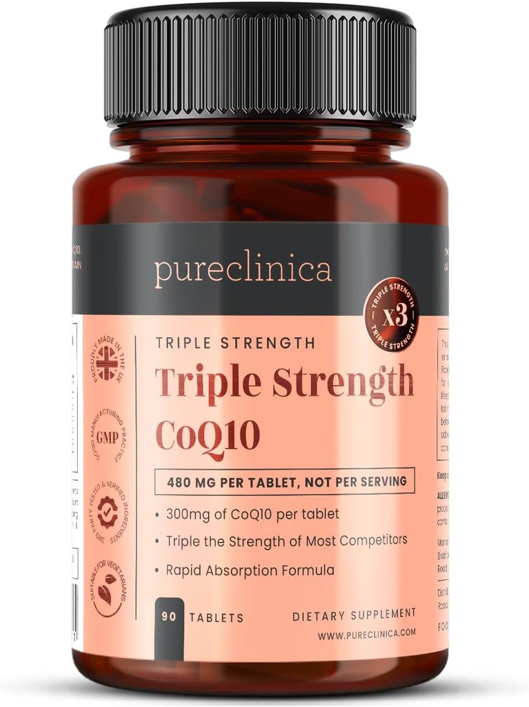 Pureclinica Fermented CoQ10 300mg x 90 δισκία. Μη ΓΤΟ, βαθμός USP. με προσθήκη βιταμίνης C και Black Pepper Extract για απορρόφηση.