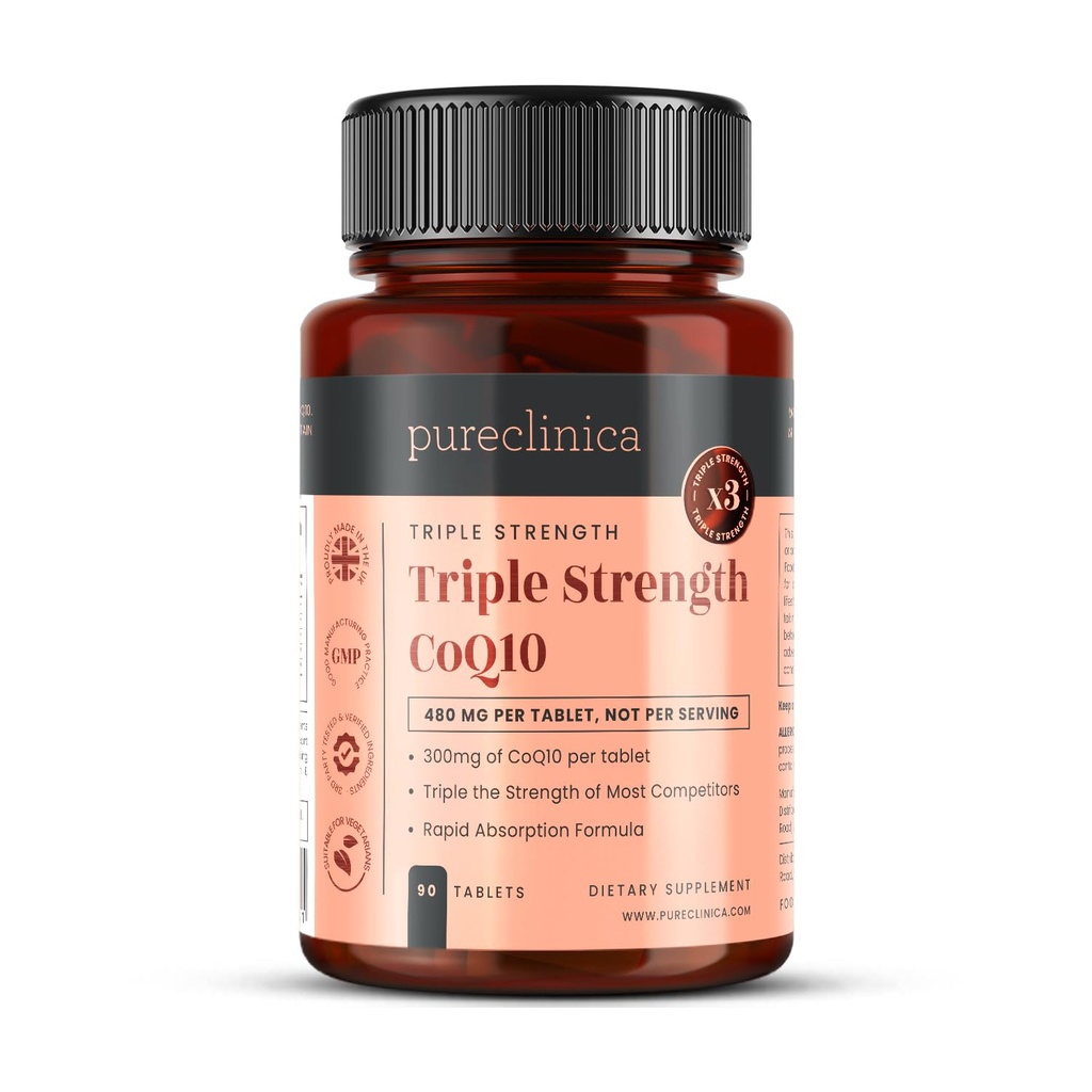 Pureclinica Fermented CoQ10 300mg x 90 δισκία. Μη ΓΤΟ, βαθμός USP. με προσθήκη βιταμίνης C και Black Pepper Extract για απορρόφηση.