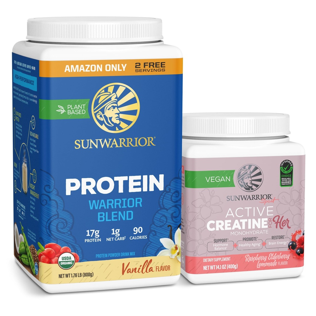 Sunwarrior WarriorBlend Vanilla Protein Powder 32 Σερβίρει & Creatine για τις γυναίκες Berry Λεμονάδα 50 Υπηρεσίες