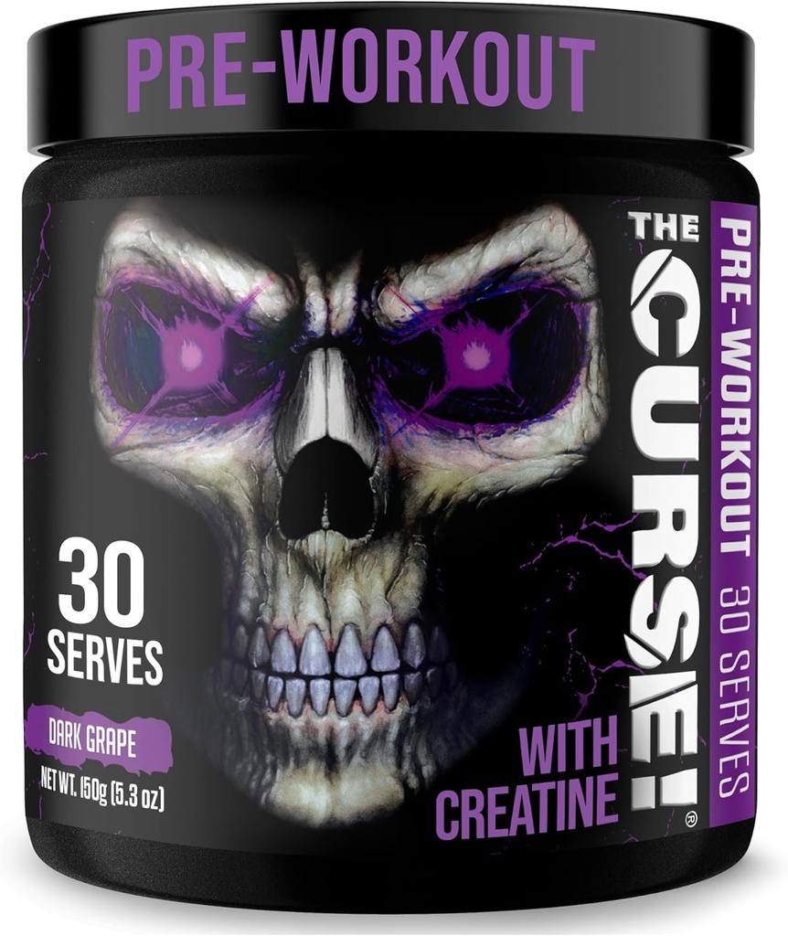 JNX SPORTS The Curse! Pre Workout Powder for Men & Women, Caffeine, Beta-Alanine, Creatine, L-Citrulline, 30 Servings, Dark Grape Flavor – Boost Energy, Strength & Focus