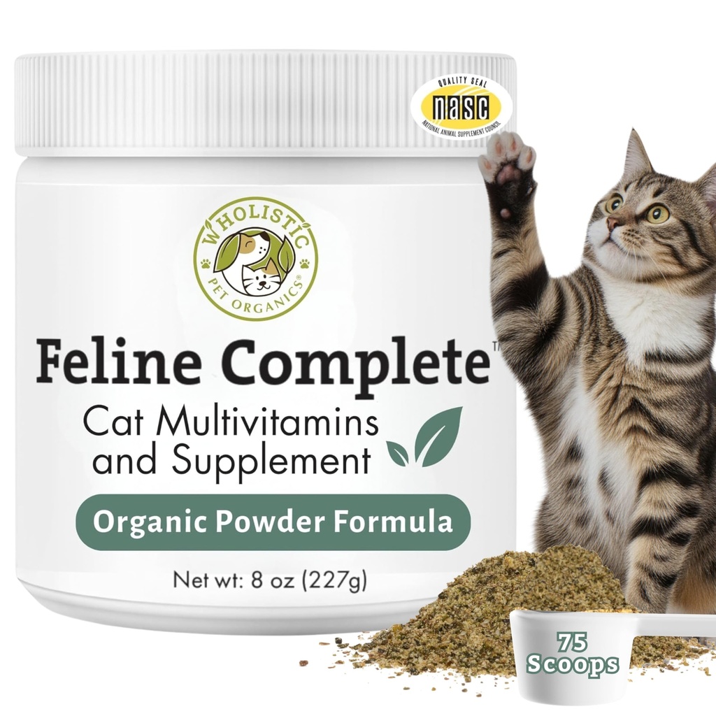 Wholistic Organics Pet Feline Complete - 8 Oz - Multivitamin & Probiotic σκόνη για γάτες - Natural Cat Food & Digestive Υποστήριξη