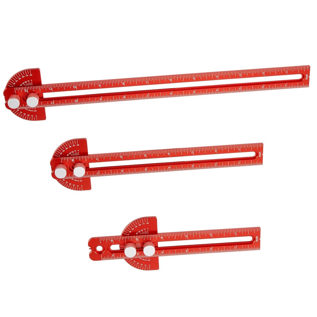 Woodworking Ruler, TOURACE 3Pcs Ακρίβεια Pocket Ruler Metal Slider Κανόνας Woodworking Tools T Square Metric/Inch Φορητές Rulers με Protractor Angle Finder(6/8/12 Inch)