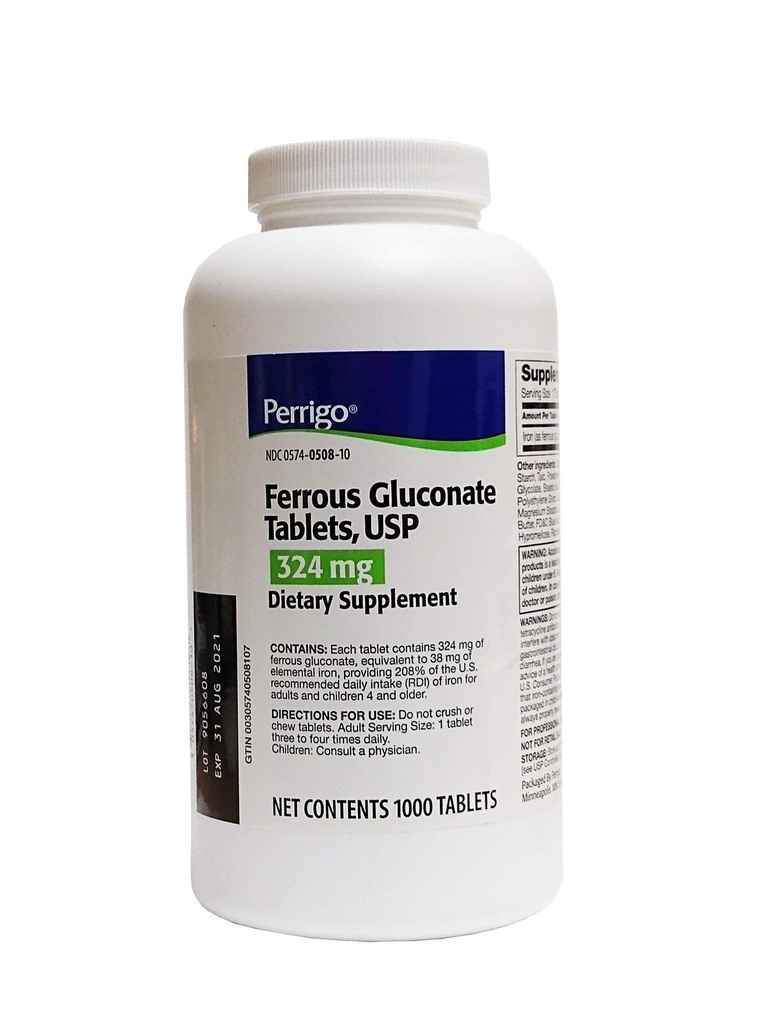 Δισκίο Ferrous Gluconate, 324mg, Πράσινο, 1000ct
