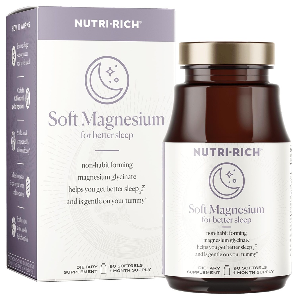 Nutri-Rich Μαγνήσιο Γλυκινικό Χηλικό, Μαγνήσιο 400mg, Βιταμίνη για καλύτερο ύπνο, MCT Λάδι, υψηλή ισχύς, Εύκολη απορρόφηση, Μυς, Υγεία της καρδιάς, Χαλάρωση, 90 κόμης, Χωρίς γλουτένη, Χωρίς σόγια, Μη ΓΤΟ
