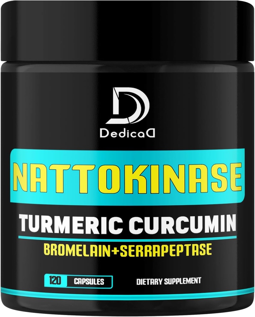 4-in-1 Nattokinase 2000 Fu, Turmeric, Bromelain, Serrapeptase - Spike Protein Detox - Body Balance, Circulation Health & Immune System - 120 Capsules 4-Month Supply