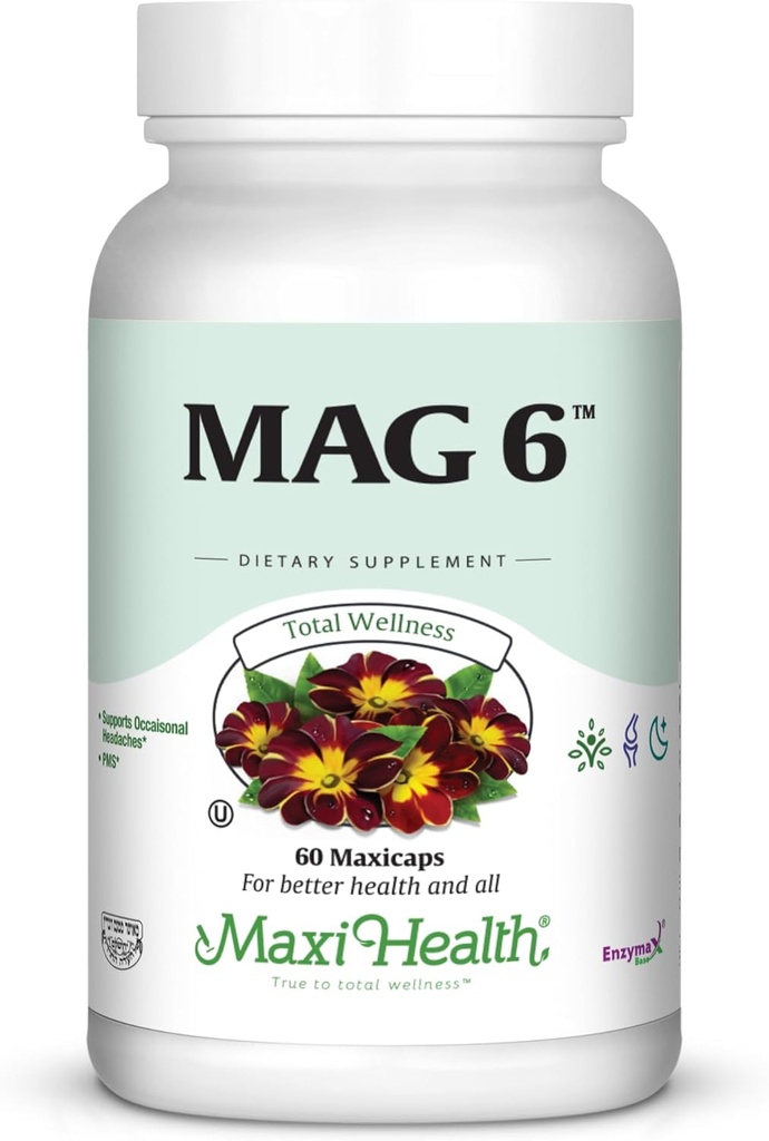 Magnesium B6 Mag 6 Magnesium Glycinate with Vitamin B6 Promote Healthy Bone Mineralization, Support Nerve & Muscle Function, Energy Metabolism - Non-GMO, Vegan, Gluten Free, Kosher 60 Capsules