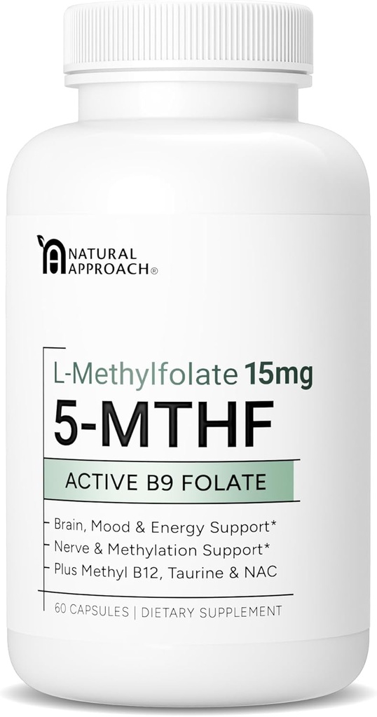 L-Methylfolate 15mg plus Methyl B12, D3, Taurine & NAC | MTHFR-Friendly Folate (High Potency) | Bioactive Forms of Vitamin B9 & B12 | Supplement for Mood, Methylation, & Cognition | 60 Capsules