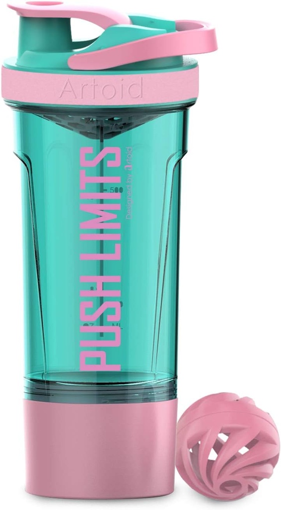 Artoid Mode Εμπνευστική Fitness Protein Shaker Sports Bottle 24 Ounce, Dual Mixing Technology with Shaker Balls & Mixing Grids Περιλαμβάνονται, Twist και Lock Protein Box Αποθήκευση